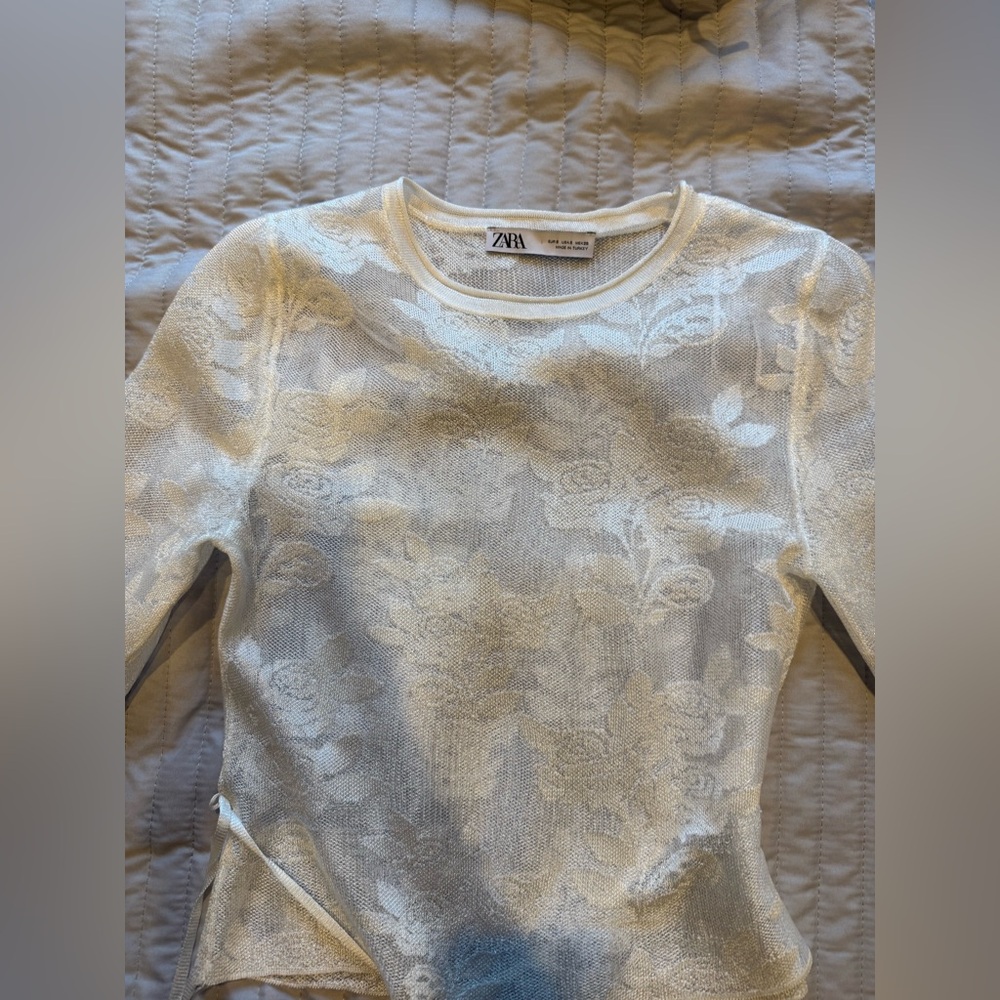 Zara Ivory Floral Women's Mesh Long Sleeve